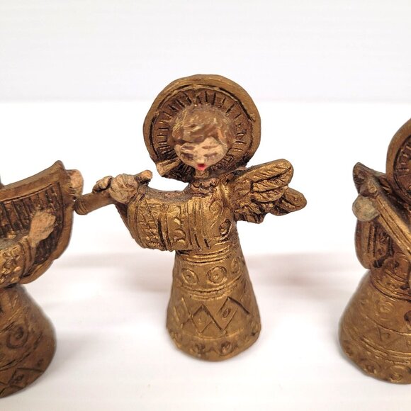 Gold Angels Hanging Instruments Lot 6 Italy Vintage 3 are 3'' & 3 are 3.75'' - Picture 5 of 14